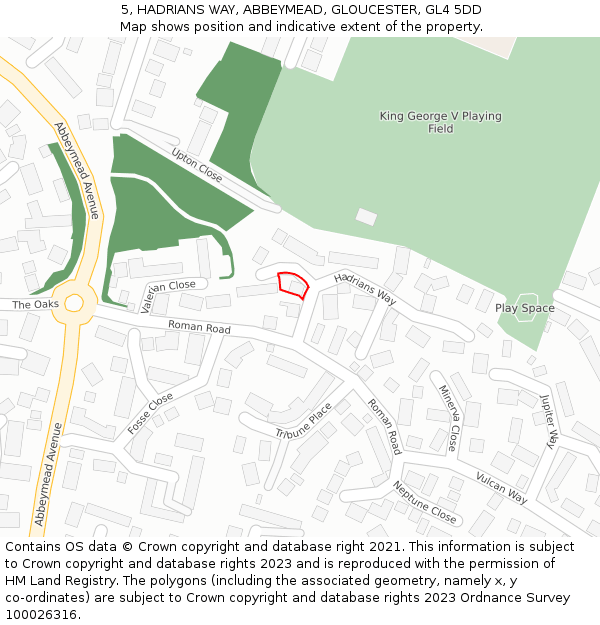 5, HADRIANS WAY, ABBEYMEAD, GLOUCESTER, GL4 5DD: Location map and indicative extent of plot