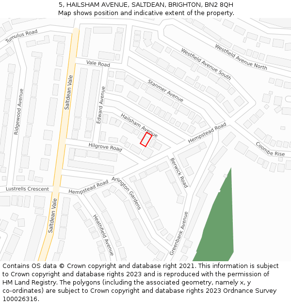 5, HAILSHAM AVENUE, SALTDEAN, BRIGHTON, BN2 8QH: Location map and indicative extent of plot