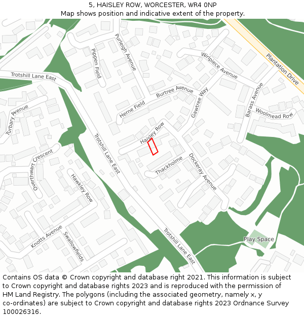 5, HAISLEY ROW, WORCESTER, WR4 0NP: Location map and indicative extent of plot