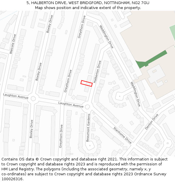 5, HALBERTON DRIVE, WEST BRIDGFORD, NOTTINGHAM, NG2 7GU: Location map and indicative extent of plot