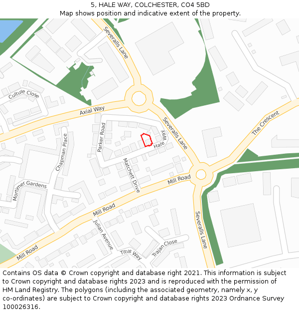 5, HALE WAY, COLCHESTER, CO4 5BD: Location map and indicative extent of plot