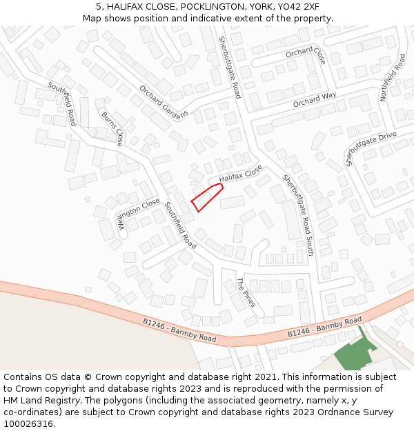 5, HALIFAX CLOSE, POCKLINGTON, YORK, YO42 2XF: Location map and indicative extent of plot