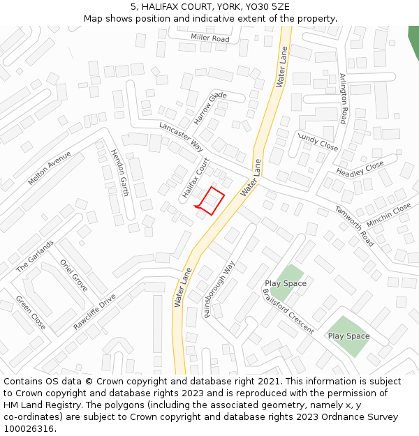 5, HALIFAX COURT, YORK, YO30 5ZE: Location map and indicative extent of plot