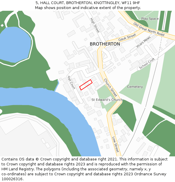 5, HALL COURT, BROTHERTON, KNOTTINGLEY, WF11 9HF: Location map and indicative extent of plot