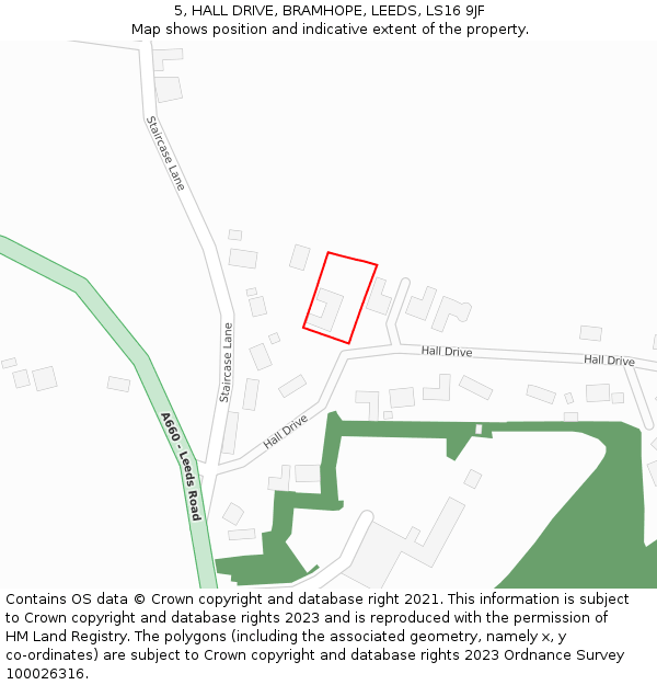5, HALL DRIVE, BRAMHOPE, LEEDS, LS16 9JF: Location map and indicative extent of plot