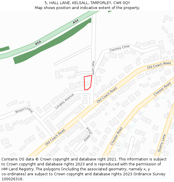 5, HALL LANE, KELSALL, TARPORLEY, CW6 0QY: Location map and indicative extent of plot