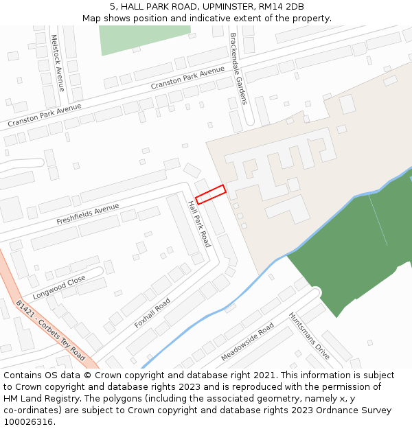 5, HALL PARK ROAD, UPMINSTER, RM14 2DB: Location map and indicative extent of plot