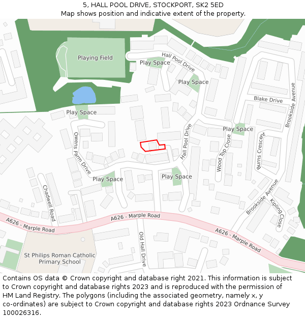 5, HALL POOL DRIVE, STOCKPORT, SK2 5ED: Location map and indicative extent of plot