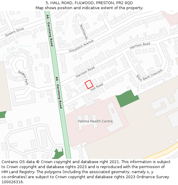 5, HALL ROAD, FULWOOD, PRESTON, PR2 9QD: Location map and indicative extent of plot