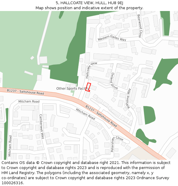 5, HALLCOATE VIEW, HULL, HU8 9EJ: Location map and indicative extent of plot