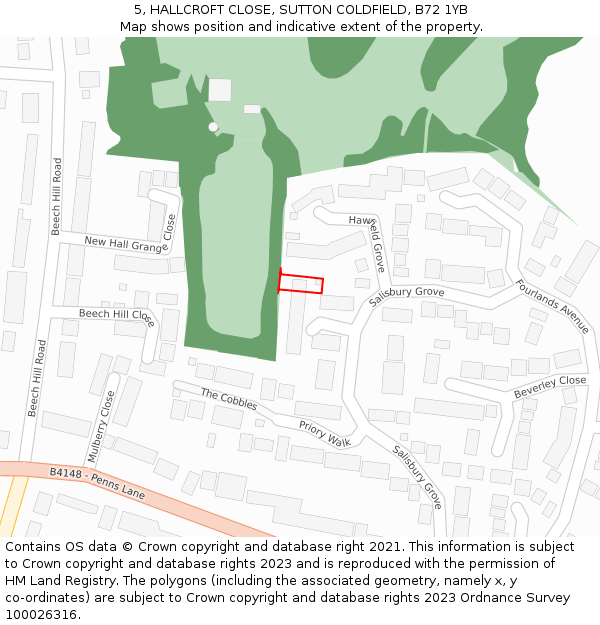 5, HALLCROFT CLOSE, SUTTON COLDFIELD, B72 1YB: Location map and indicative extent of plot