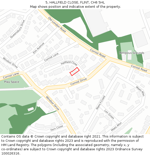 5, HALLFIELD CLOSE, FLINT, CH6 5HL: Location map and indicative extent of plot
