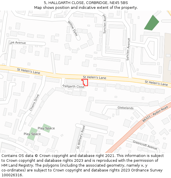 5, HALLGARTH CLOSE, CORBRIDGE, NE45 5BS: Location map and indicative extent of plot