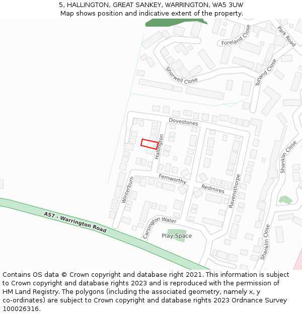 5, HALLINGTON, GREAT SANKEY, WARRINGTON, WA5 3UW: Location map and indicative extent of plot