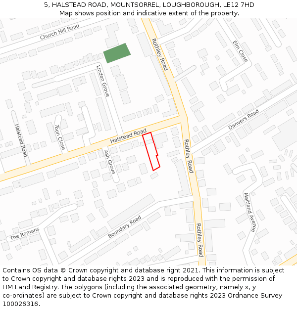 5, HALSTEAD ROAD, MOUNTSORREL, LOUGHBOROUGH, LE12 7HD: Location map and indicative extent of plot