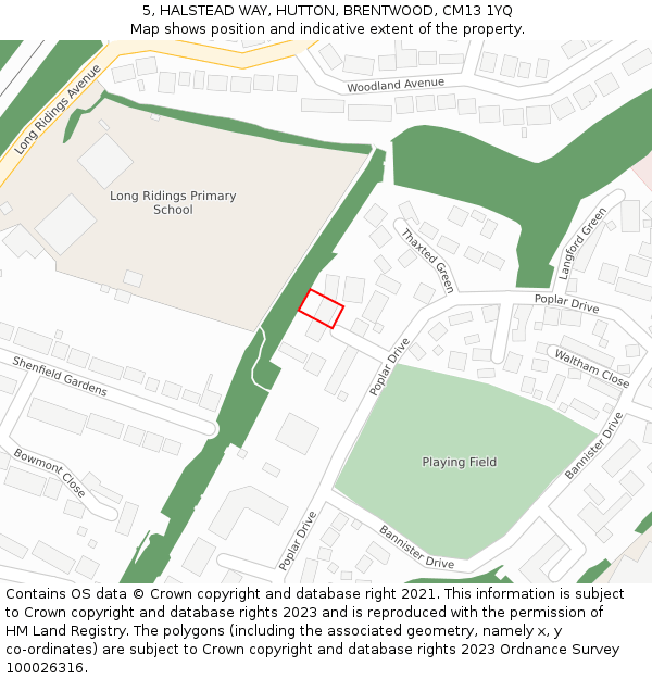 5, HALSTEAD WAY, HUTTON, BRENTWOOD, CM13 1YQ: Location map and indicative extent of plot