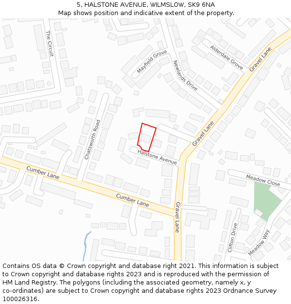 5, HALSTONE AVENUE, WILMSLOW, SK9 6NA: Location map and indicative extent of plot