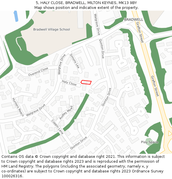 5, HALY CLOSE, BRADWELL, MILTON KEYNES, MK13 9BY: Location map and indicative extent of plot