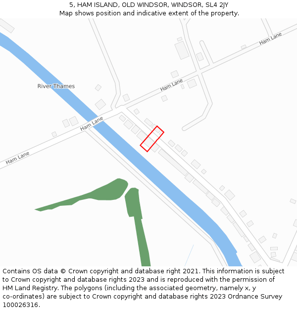 5, HAM ISLAND, OLD WINDSOR, WINDSOR, SL4 2JY: Location map and indicative extent of plot