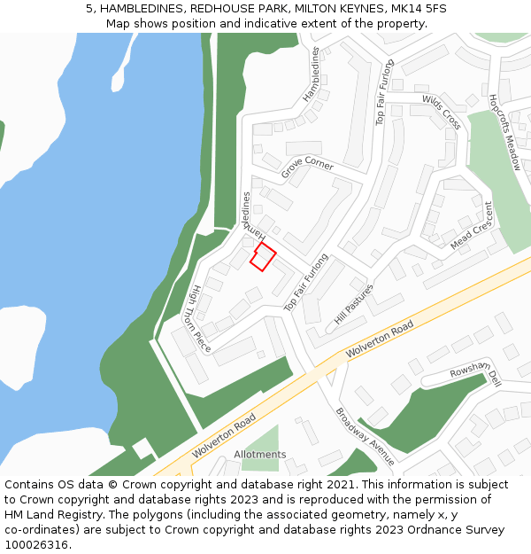 5, HAMBLEDINES, REDHOUSE PARK, MILTON KEYNES, MK14 5FS: Location map and indicative extent of plot