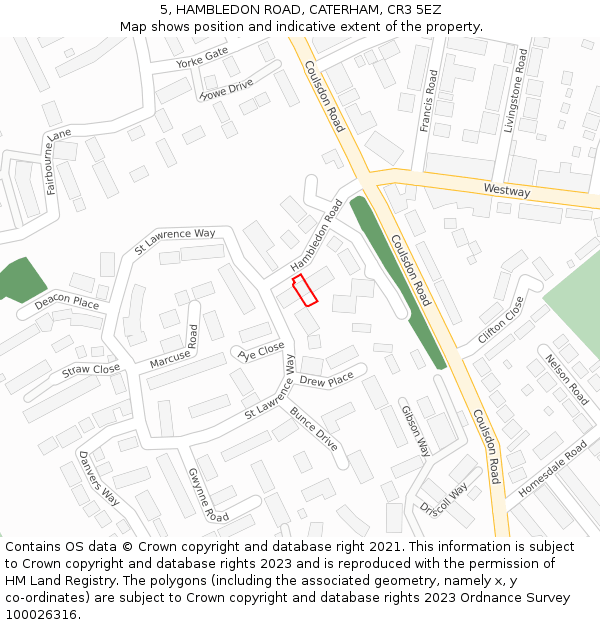 5, HAMBLEDON ROAD, CATERHAM, CR3 5EZ: Location map and indicative extent of plot