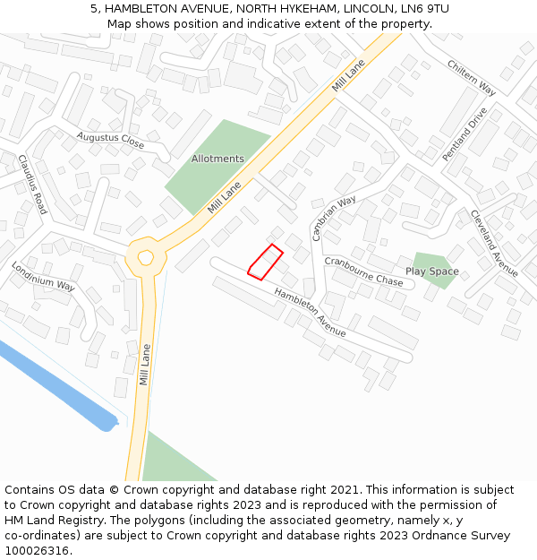5, HAMBLETON AVENUE, NORTH HYKEHAM, LINCOLN, LN6 9TU: Location map and indicative extent of plot