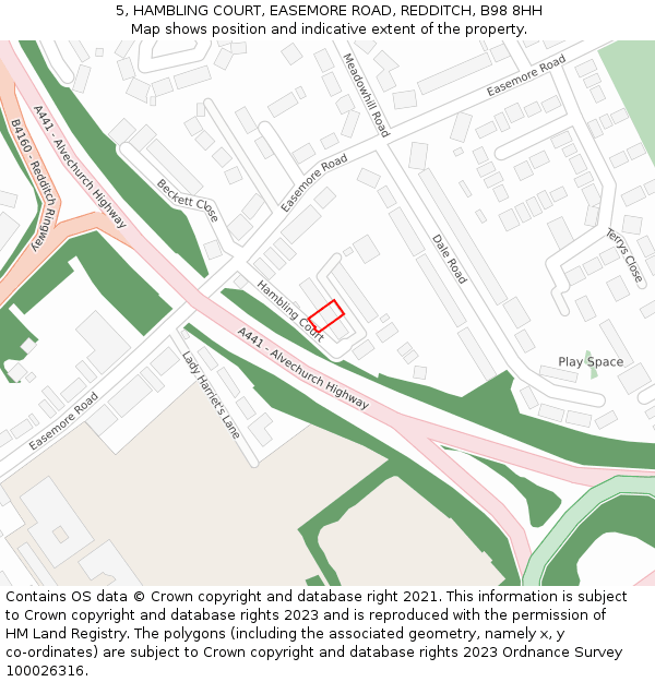 5, HAMBLING COURT, EASEMORE ROAD, REDDITCH, B98 8HH: Location map and indicative extent of plot