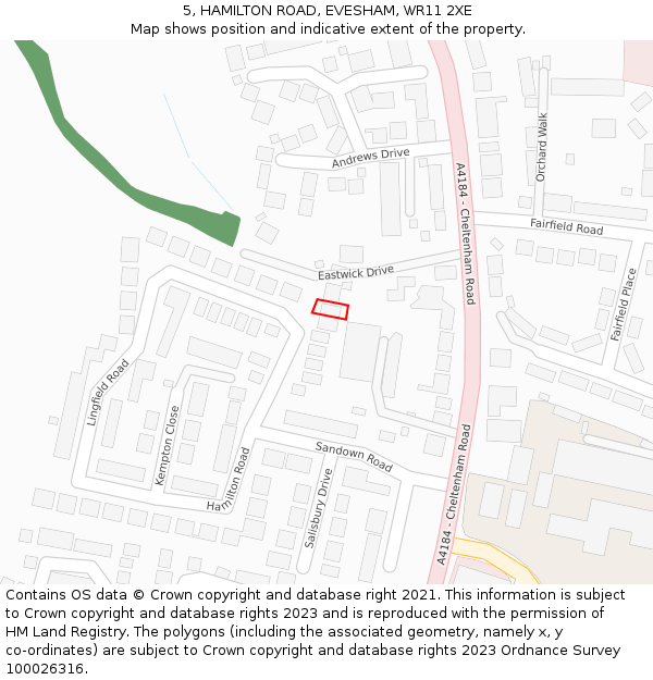 5, HAMILTON ROAD, EVESHAM, WR11 2XE: Location map and indicative extent of plot