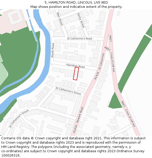 5, HAMILTON ROAD, LINCOLN, LN5 8ED: Location map and indicative extent of plot