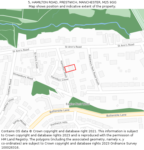 5, HAMILTON ROAD, PRESTWICH, MANCHESTER, M25 9GG: Location map and indicative extent of plot