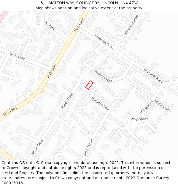 5, HAMILTON WAY, CONINGSBY, LINCOLN, LN4 4ZW: Location map and indicative extent of plot