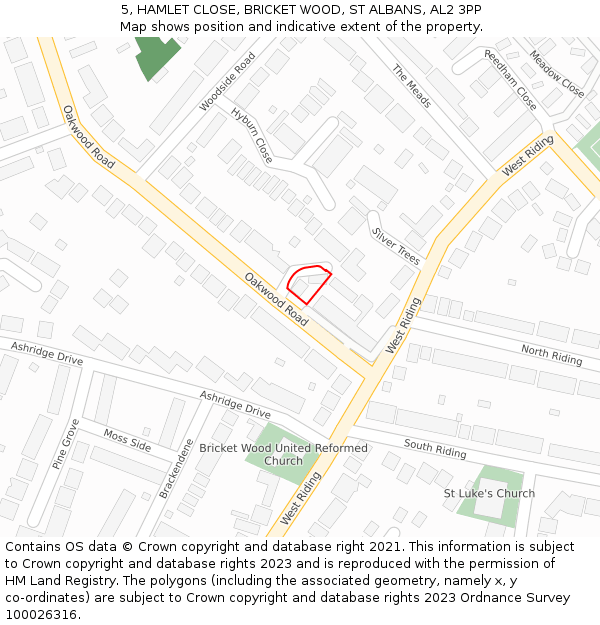 5, HAMLET CLOSE, BRICKET WOOD, ST ALBANS, AL2 3PP: Location map and indicative extent of plot