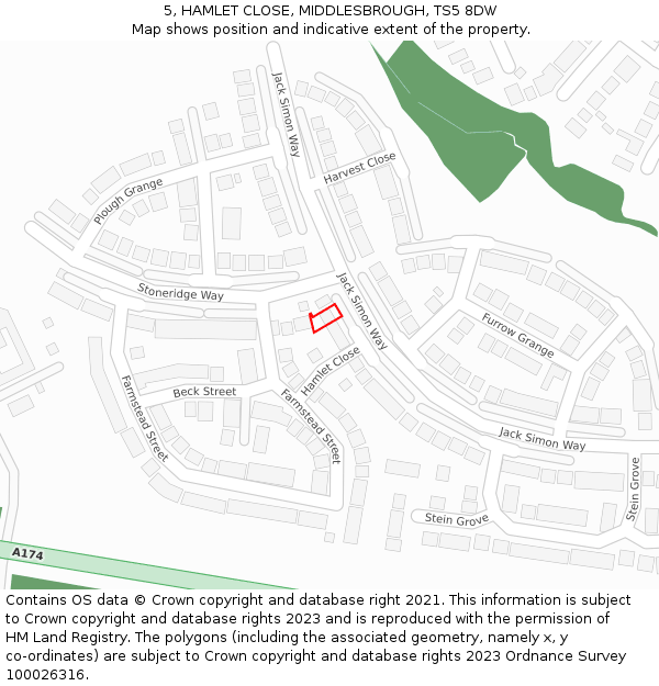 5, HAMLET CLOSE, MIDDLESBROUGH, TS5 8DW: Location map and indicative extent of plot