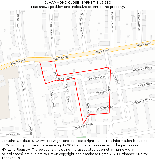 5, HAMMOND CLOSE, BARNET, EN5 2EQ: Location map and indicative extent of plot