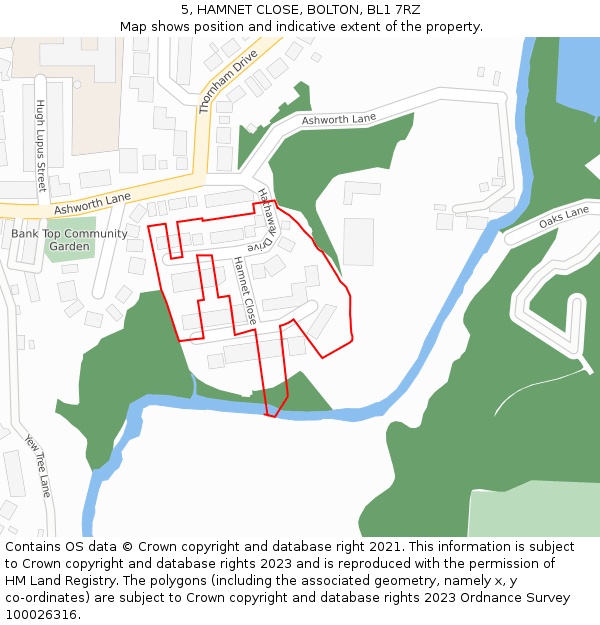 5, HAMNET CLOSE, BOLTON, BL1 7RZ: Location map and indicative extent of plot
