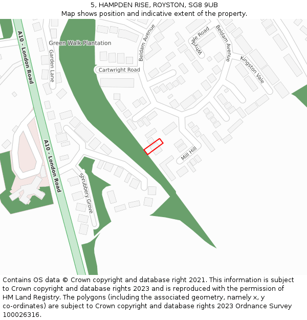 5, HAMPDEN RISE, ROYSTON, SG8 9UB: Location map and indicative extent of plot