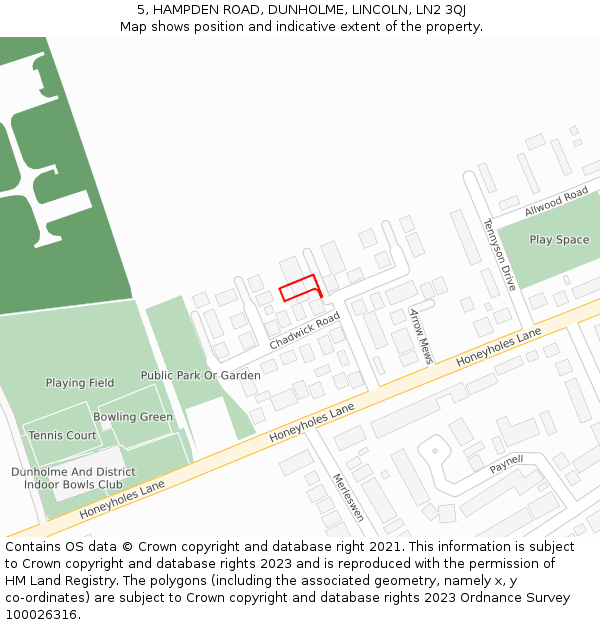 5, HAMPDEN ROAD, DUNHOLME, LINCOLN, LN2 3QJ: Location map and indicative extent of plot