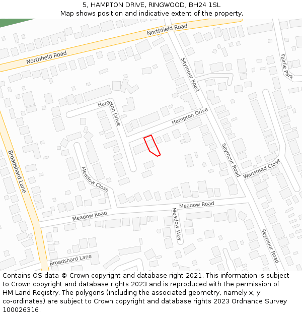 5, HAMPTON DRIVE, RINGWOOD, BH24 1SL: Location map and indicative extent of plot