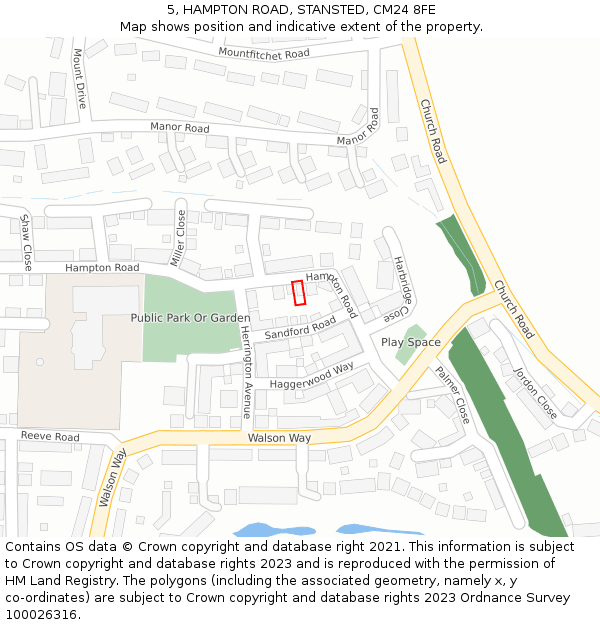 5, HAMPTON ROAD, STANSTED, CM24 8FE: Location map and indicative extent of plot