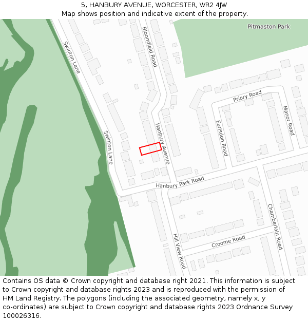 5, HANBURY AVENUE, WORCESTER, WR2 4JW: Location map and indicative extent of plot
