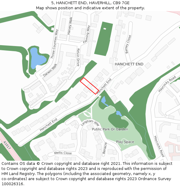5, HANCHETT END, HAVERHILL, CB9 7GE: Location map and indicative extent of plot