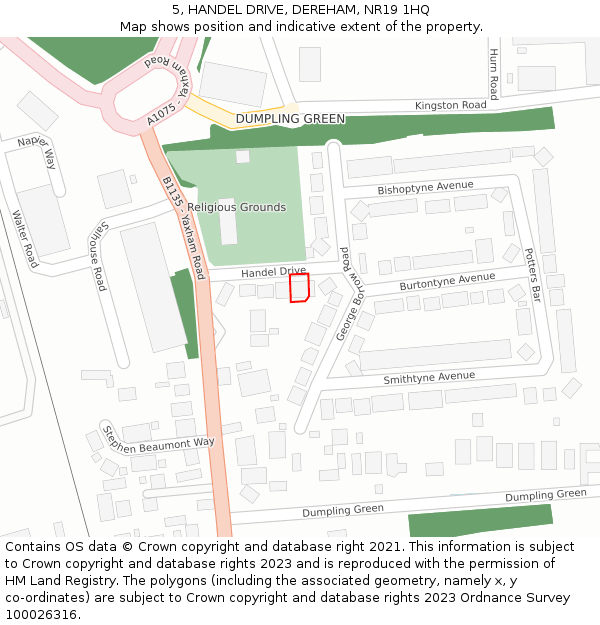 5, HANDEL DRIVE, DEREHAM, NR19 1HQ: Location map and indicative extent of plot