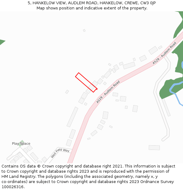 5, HANKELOW VIEW, AUDLEM ROAD, HANKELOW, CREWE, CW3 0JP: Location map and indicative extent of plot