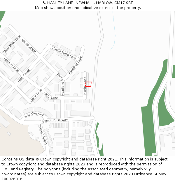 5, HANLEY LANE, NEWHALL, HARLOW, CM17 9RT: Location map and indicative extent of plot