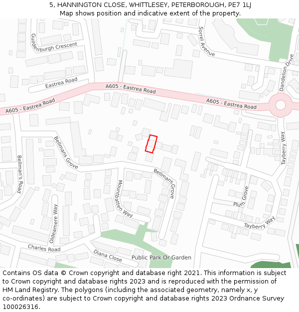 5, HANNINGTON CLOSE, WHITTLESEY, PETERBOROUGH, PE7 1LJ: Location map and indicative extent of plot