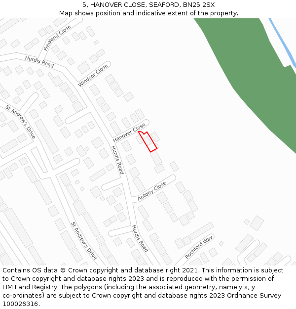 5, HANOVER CLOSE, SEAFORD, BN25 2SX: Location map and indicative extent of plot