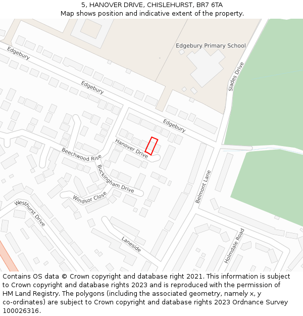 5, HANOVER DRIVE, CHISLEHURST, BR7 6TA: Location map and indicative extent of plot