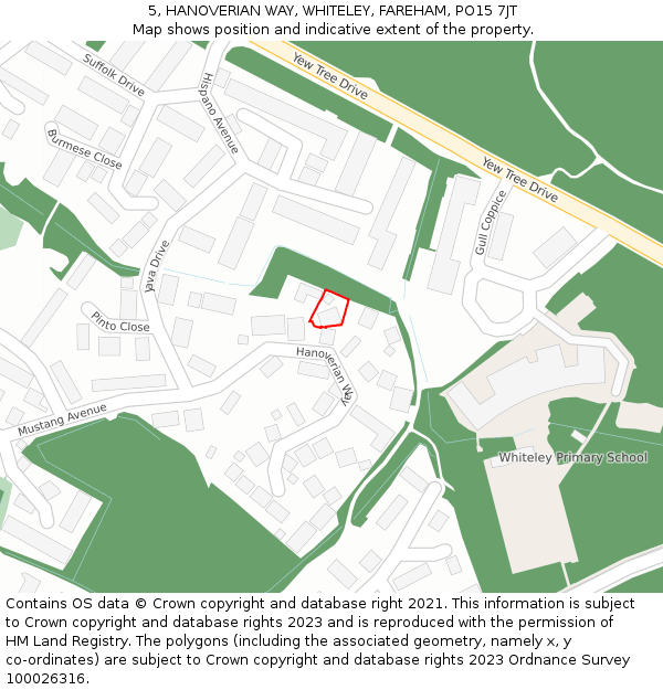 5, HANOVERIAN WAY, WHITELEY, FAREHAM, PO15 7JT: Location map and indicative extent of plot