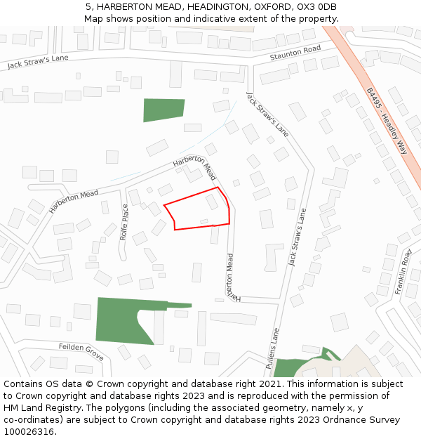 5, HARBERTON MEAD, HEADINGTON, OXFORD, OX3 0DB: Location map and indicative extent of plot