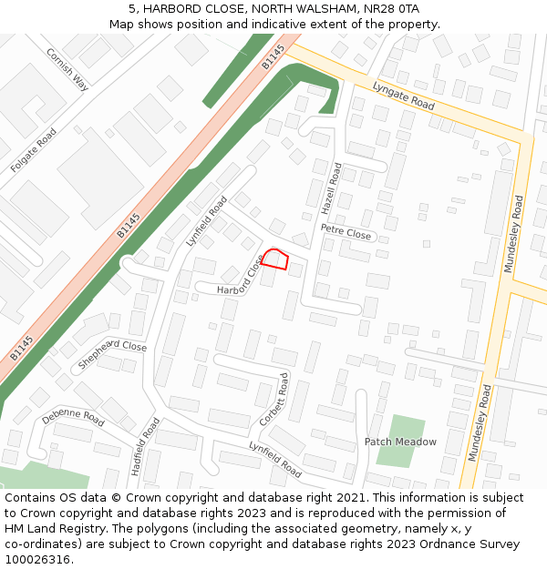 5, HARBORD CLOSE, NORTH WALSHAM, NR28 0TA: Location map and indicative extent of plot